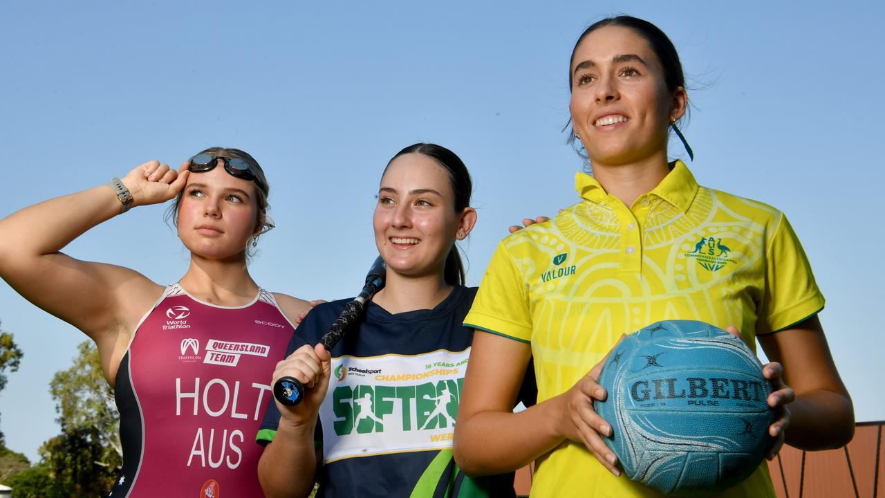 Townsville Grammar students Alexandra Holt, Julia Fulton and Sasha-May Flegler have all been selected to represent Australia in their respective sports. Picture: Evan Morgan