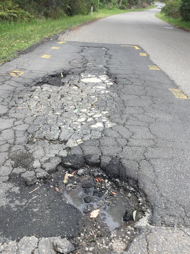 The cyclists photographed this new pothole in Chowder Bay Rd, Mosman this month. Picture: Supplied