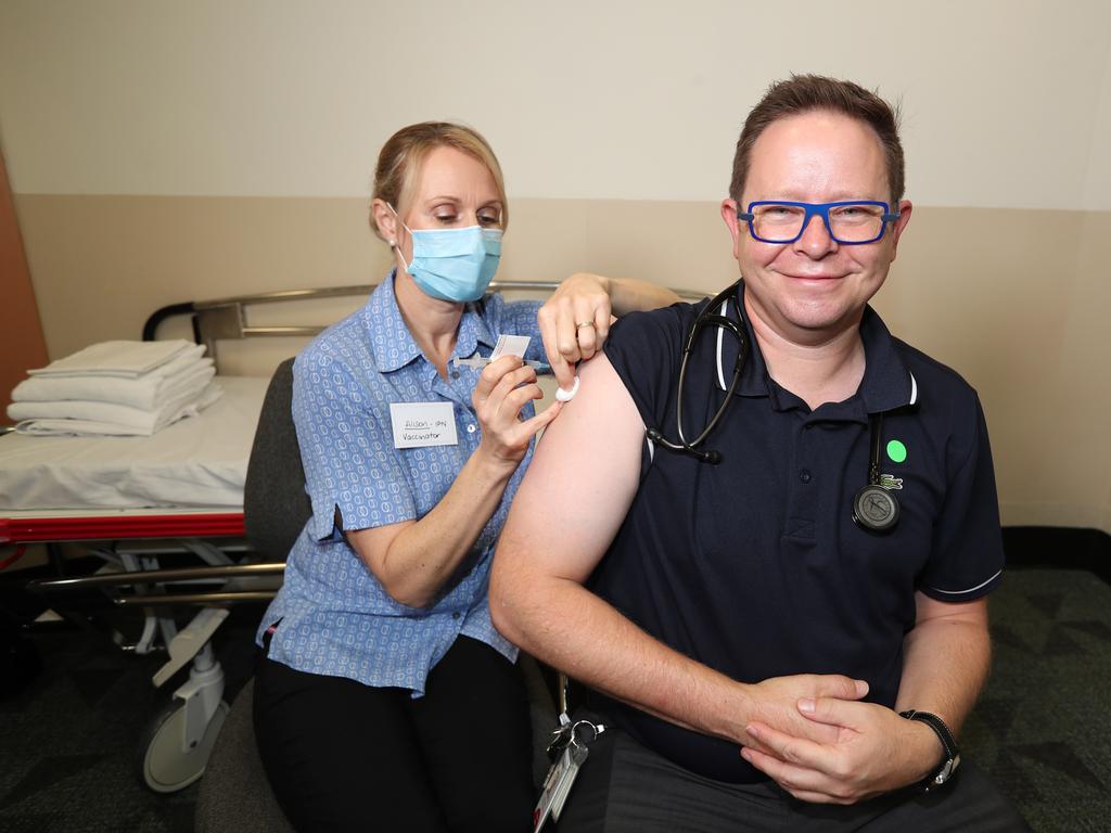 Professor Paul Griffin gets the Covid vaccine. Pic Annette Dew