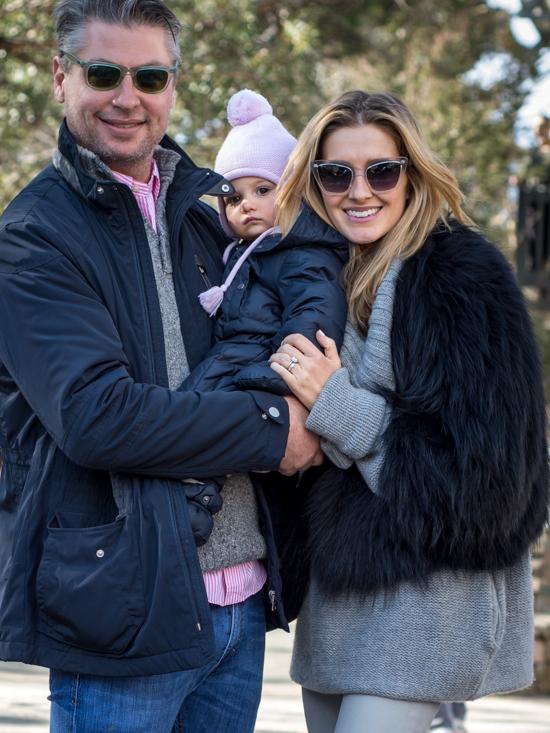 Kate Waterhouse with husband Luke Ricketson and their gorgeous ski-baby, Sophia.