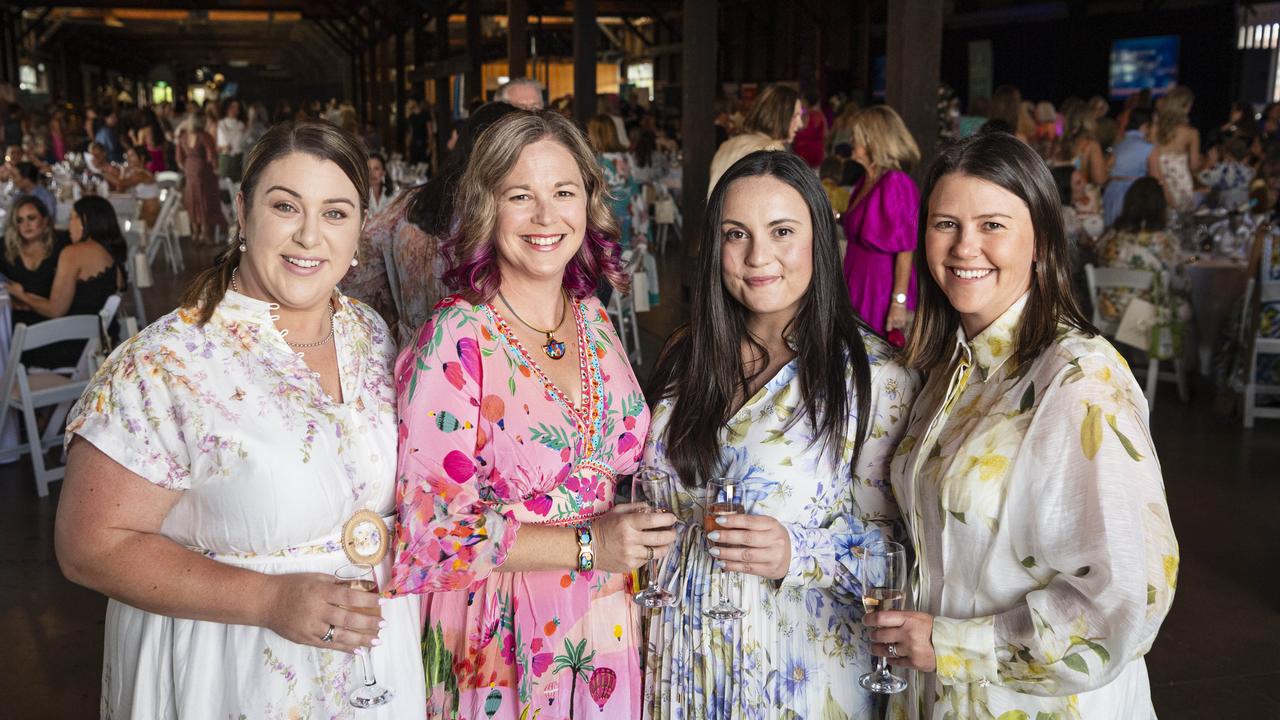 At the Ladies Diamond Luncheon are (from left) Katie Chisholm, Tess McNab, Siobhan Rolfe and Brenna Wright hosted by Toowoomba Hospital Foundation at The Goods Shed, Friday, October 11, 2024. Picture: Kevin Farmer