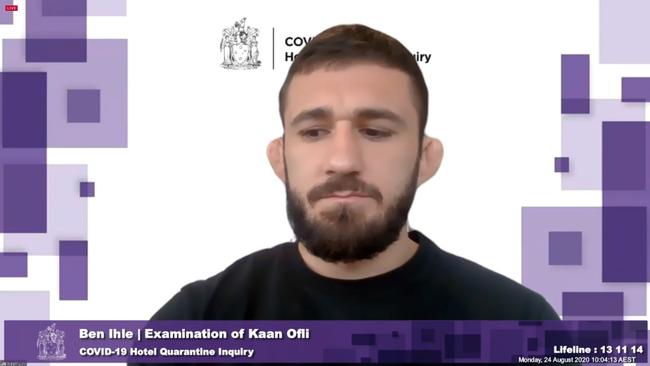 Kaan Ofli told the inquiry into Melbourne's hotel quarantine program he had not been listed as a person staying in his room, leaving him and his partner to survive on one meal between them.