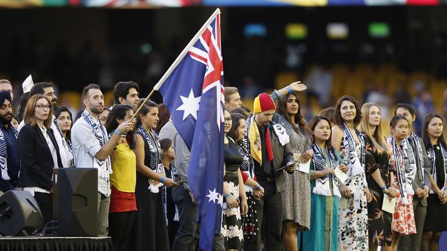 An Australia Day citizenship ceremony held before an A-League game at Docklands this year. Picture: Darrian Traynor