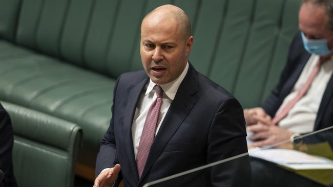 Federal Treasurer Josh Frydenberg during Question Time. Picture: NCA NewsWire / Martin Ollman