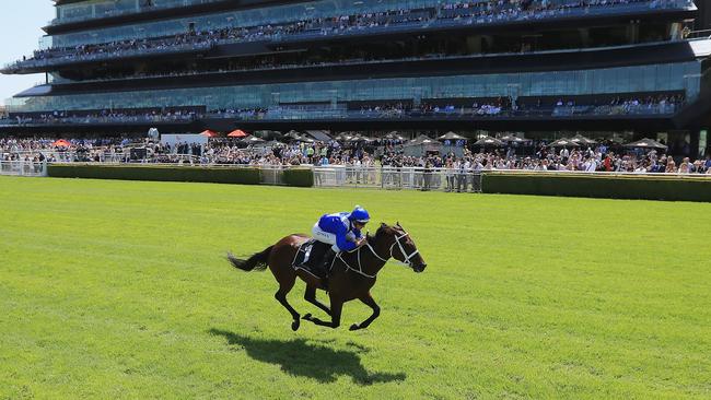 Winx wins a barrier trial between races on Apollo Stakes Day at Royal Randwick in February. Picture: AAP
