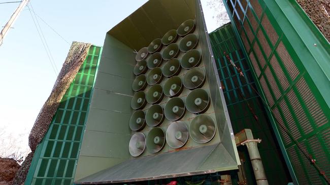 One of the loudspeakers used to blast K-pop into North Korea. Picture: Korea Pool-Donga Daily via Getty Images