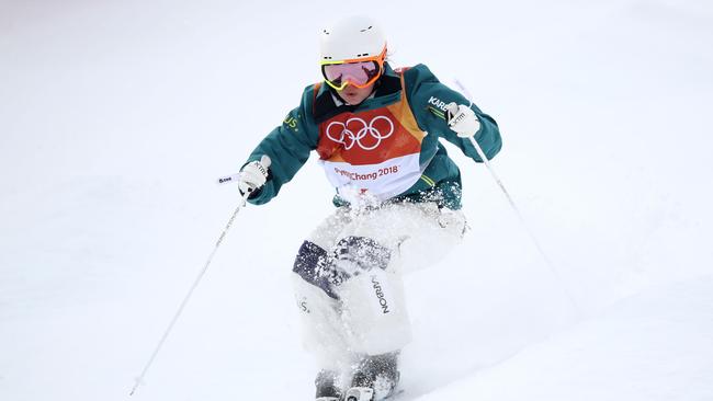 Britteny Cox of Australia competes during the Ladies' Freestyle Skiing Moguls qualification ahead in Pyeongchang, South Korea. Picture: Getty
