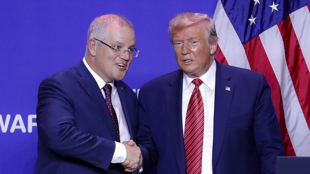 Scott Morrison and Donald Trump met over the weekend in Washington, symbolising a strengthening of US-Australia ties. Picture: John Minchillo/AP