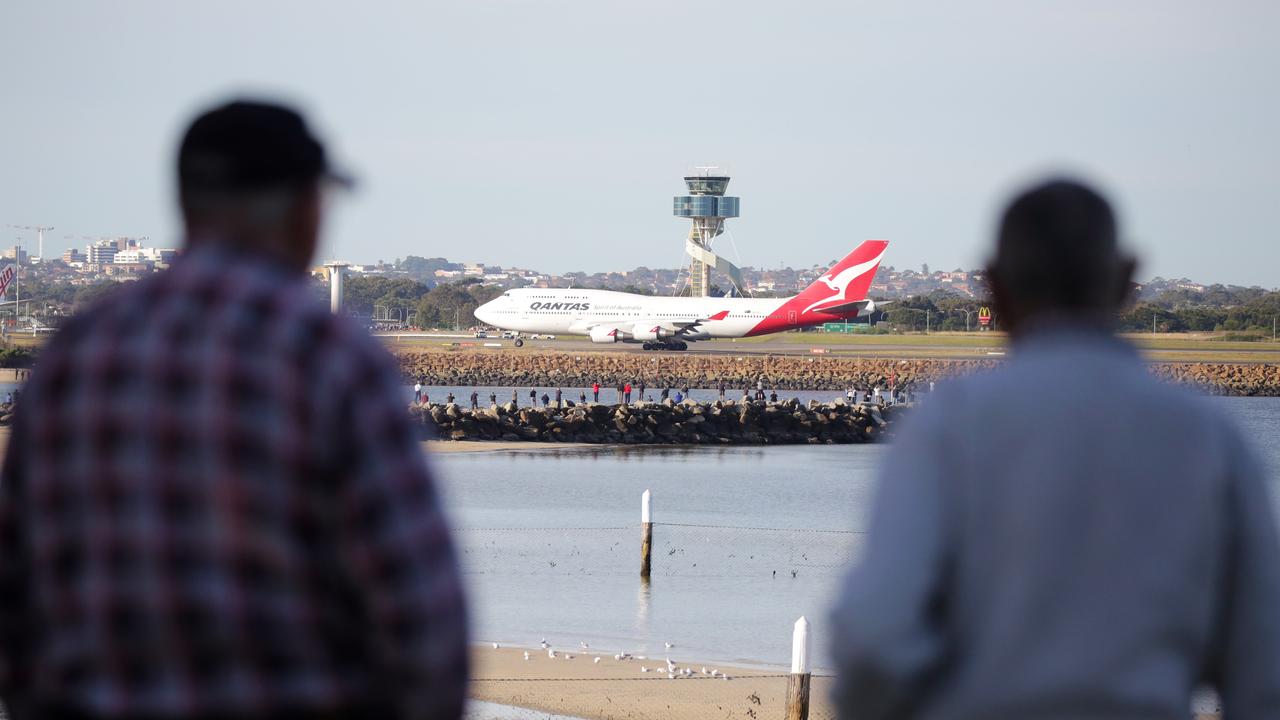 Pictured from Brighton Le Sands is the Qantas 747 plane VH-OEJ as it departed Sydney for the last time. Picture: Christian Gilles