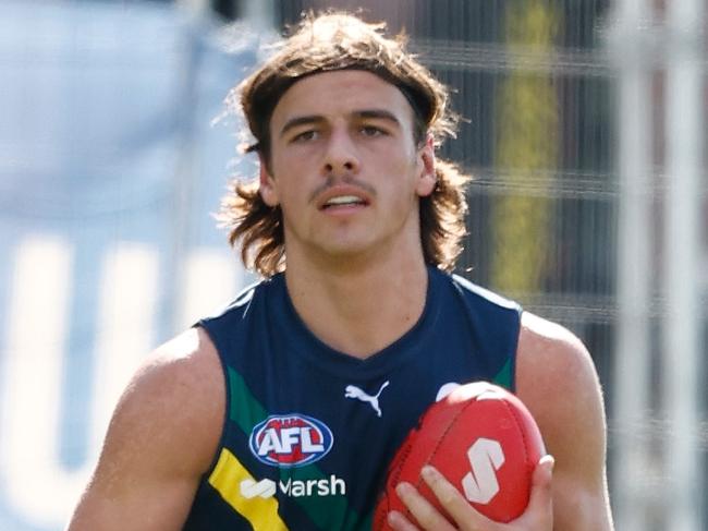 MELBOURNE, AUSTRALIA - APRIL 27: Ben Camporeale of the AFL Academy in action during the 2024 AFL Academy match between the Marsh AFL National Academy Boys and Footscray Bulldogs at Whitten Oval on April 27, 2024 in Melbourne, Australia. (Photo by Michael Willson/AFL Photos via Getty Images)