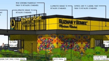 Artist's renders of the Guzman y Gomez outlet proposed for Sippy Downs. Photo: Verve Design Group