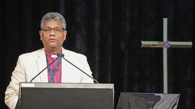 Archbishop of Sydney Kanishka Raffel introduces a motion to the Anglican General Synod on same sex marriage. Picture: Russell Powell