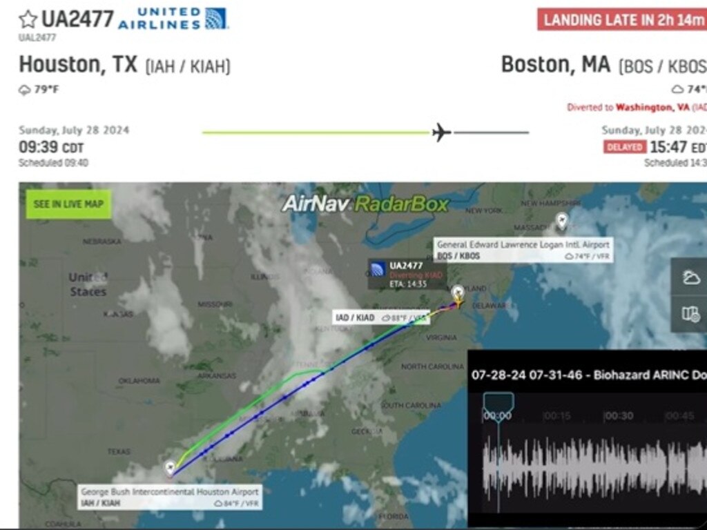 Thee plane landed in Washington so it could undergo ‘a deep clean’ after a passenger became ill that left crew members also vomiting. Picture: X