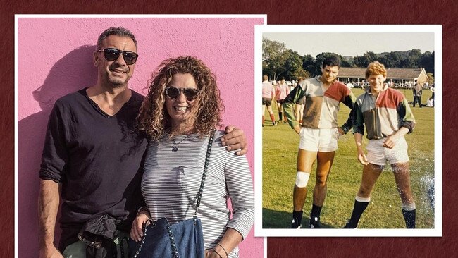 Marc Bennett with his wife Nancy in 2017, two years before his death and playing rugby for the Harlequins Under-21 team in the 1980s