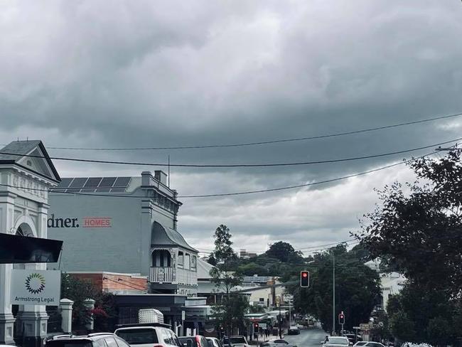 Rain clouds looming over Mary St, Gympie on Thursday June 3, 2021.