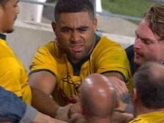 Lukhan Tui confronts the angry fan after the Wallabies loss.