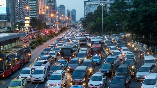 Traffic snarls in Jakarta, where a 1.5km trip can take 90 minutes. Picture: Graham Crouch