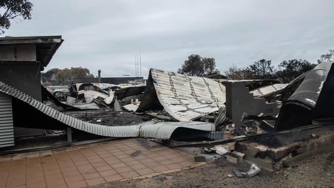 The remains of Vivonne Bay Lodge destroyed by fire. Picture: Brad Fleet