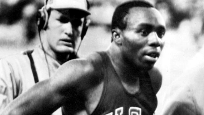 14/10/1968. Jim Hines after he set a new world record and Olympic record of 9.9 in the 100m dash in Mexico City. Jimmy Hines. 100 metres. 1968 Olympics. 1968 Olympic Games. Mexico City. AP photo.