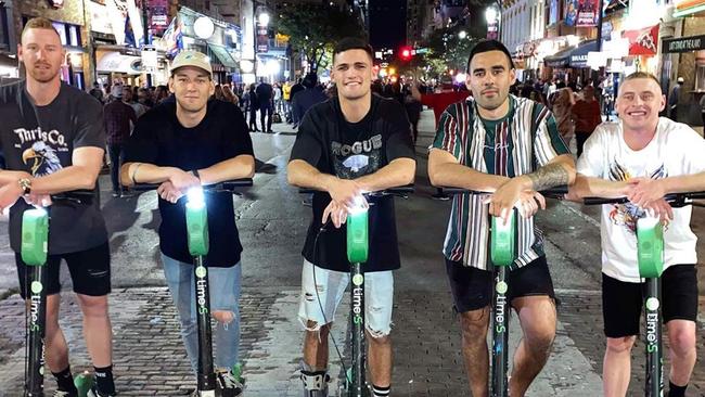 Nathan Cleary and Tyrone May on their scooters during a recent US trip.