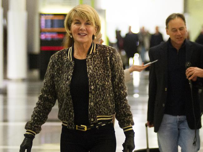 Julie Bishop and Greg Hunt at Canberra Airport. Picture: Rohan Thomson