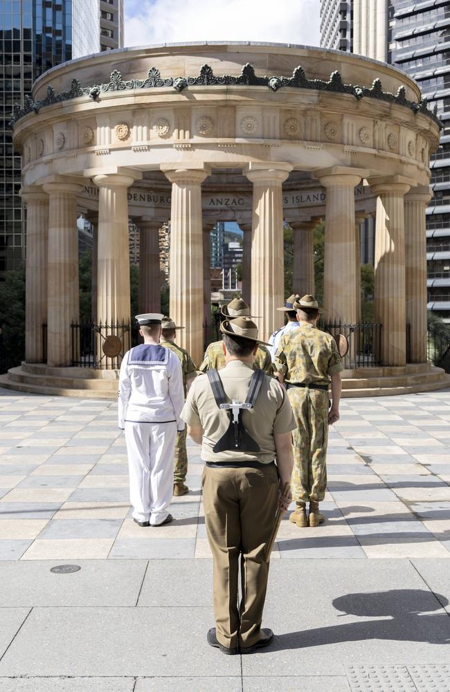 Service personnel at a Legacy event in Brisbane’s Anzac Square this week. Picture: Richard Walker