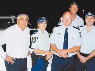 ON THE JOB: Lismore MP Thomas George, Senior Constable Nicole Ainsworth, Superintendent Bruce Lyons, Constable Aaron Simpson (rear) and Leading Senior Constable John Koina prepare to work the Friday night shift.