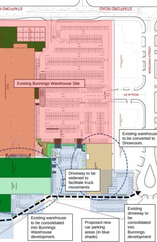 Detailed plans of the proposed expansion at the Bunnings Warehouse at Stafford.