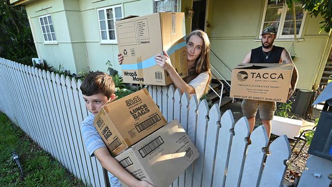 Shontay Sommerville and Bryce Poulsen, with son Scott, are moving out of their Nambour home to rent in coastal Maroochydore on the Sunshine Coast. Picture: Lyndon Mechielsen