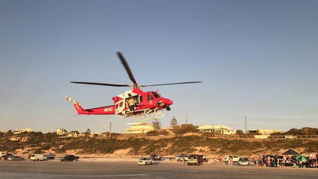 A MedSTAR helicopter in action near Aldinga Beach last year. Picture: Leon Bignell