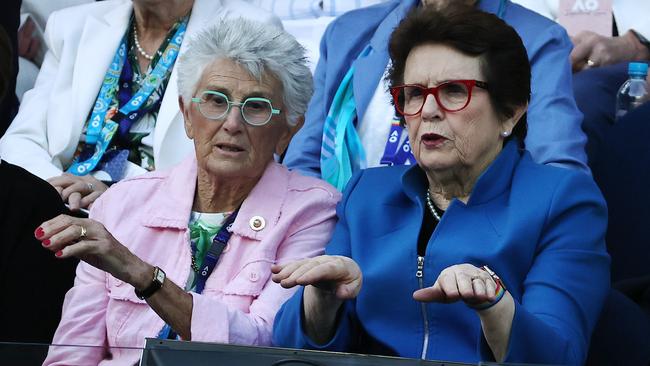 Judy Tegart Dalton (left) and Billie Jean King at this year’s Australian Open. Picture: Michael Klein