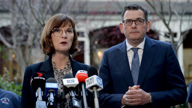 Minister for Health Mary-Anne Thomas and Premier Daniel Andrews. Picture: Andrew Henshaw