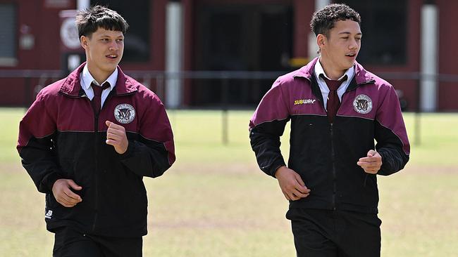 Hayden Watson and Adaquix Luke played against each other today - both Connell Cup aged players, Watson played Meninga Cup for Burleigh and Luke made his debut for Redcliffe. Lyndon Mechielsen/Courier Mail