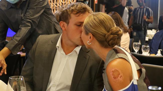 Grace Tame and Max Heerey at the National Press Club last week. Picture: Lisa Maree Williams/Getty Images