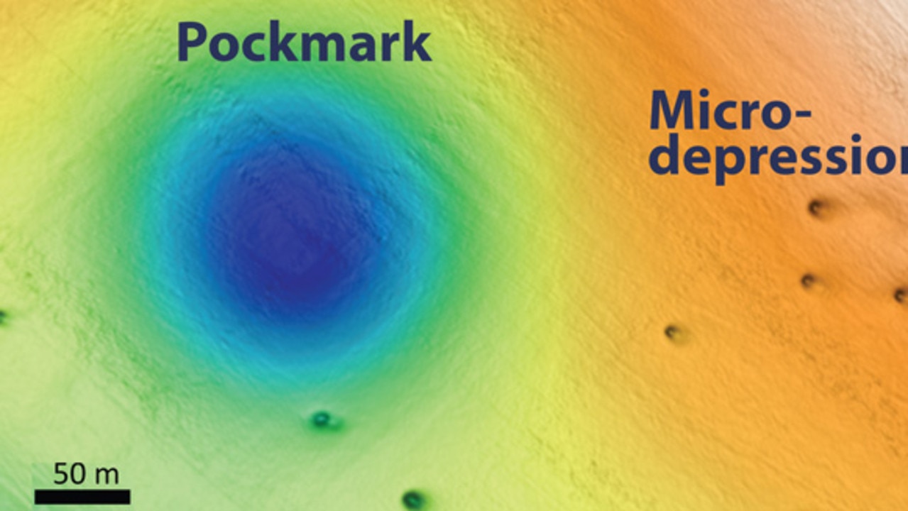 Sea floor map showing pockmark and micro-depressions in the sea floor off Big Sur. Image: © 2019 MBARI