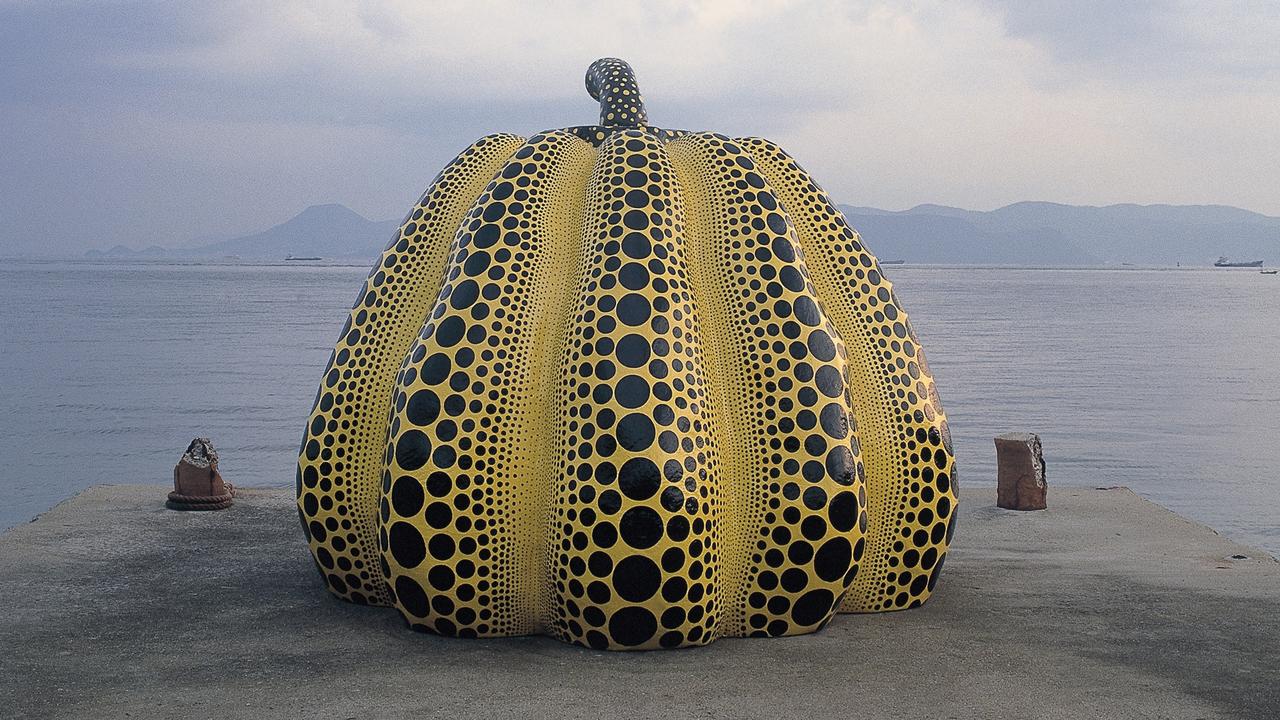 Yayoi Kusama's 'Pumpkin' artwork on Naoshima Island, Japan, in