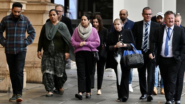 The family of of Jasmeen Kaur outside District Court on Firday. Picture: NCA NewsWire/ Naomi Jellicoe