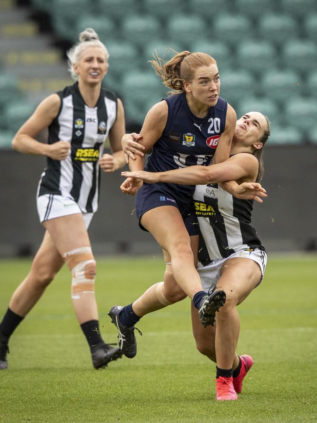 Launceston's Mia King drives a kick forward. Picture: LUKE BOWDEN