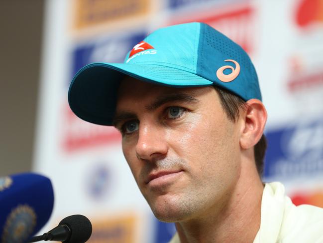 DELHI, INDIA - FEBRUARY 19: Pat Cummins of Australia speaks to the media after day three of the Second Test match in the series between India and Australia at Arun Jaitley Stadium on February 19, 2023 in Delhi, India. (Photo by Robert Cianflone/Getty Images)