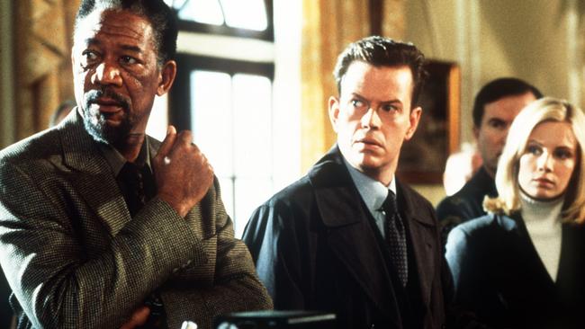 Morgan Freeman, Dylan Baker and Monica Potter in Along Came a Spider.