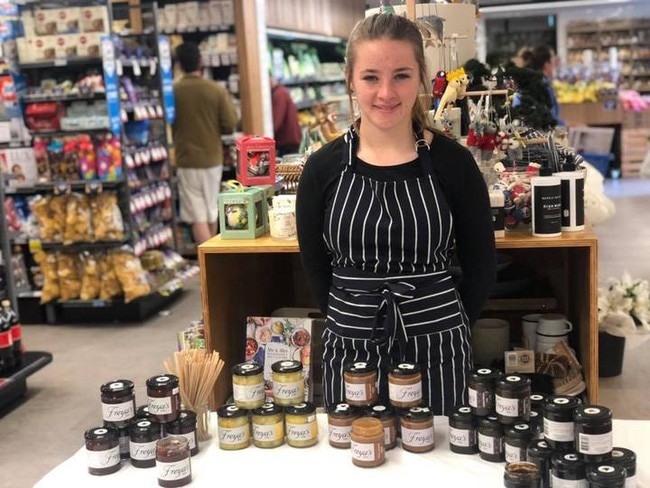 Teenager Freya Downie from Tasmania’s Derwent Valley has her own line of sauces and preserves. Picture: Supplied