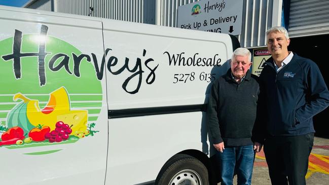 Andrew Schauble (right) with one of the Geelong Food Share suppliers. Picture: Supplied