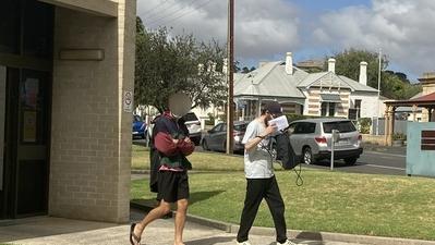 Kym Joseph Lavia walking out of the Mount Gambier Magistrates Court after labelling stalking allegations against him as "lies". Picture Arj Ganesan