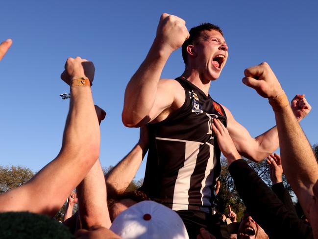 Ballarat FNL grand final: Darley v North Ballarat: Billy Myers of Darley celebrates victory at City Oval on September 23, 2023 in Lake Wendouree, Australia.Picture: Hamish Blair