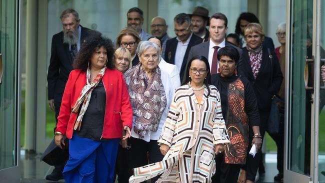 Members of the Referendum Working Group and Referendum Engagement Group, led by Miniser for Indigenous Australians Linda Burney, at Parliament House in Canberra. Picture: NCA NewsWire / Gary Ramage