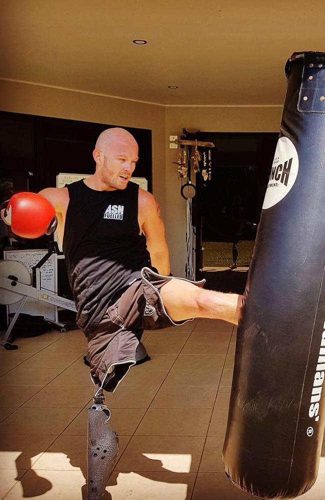 Glenn Dickson back training as a kick boxer after he lost his leg.