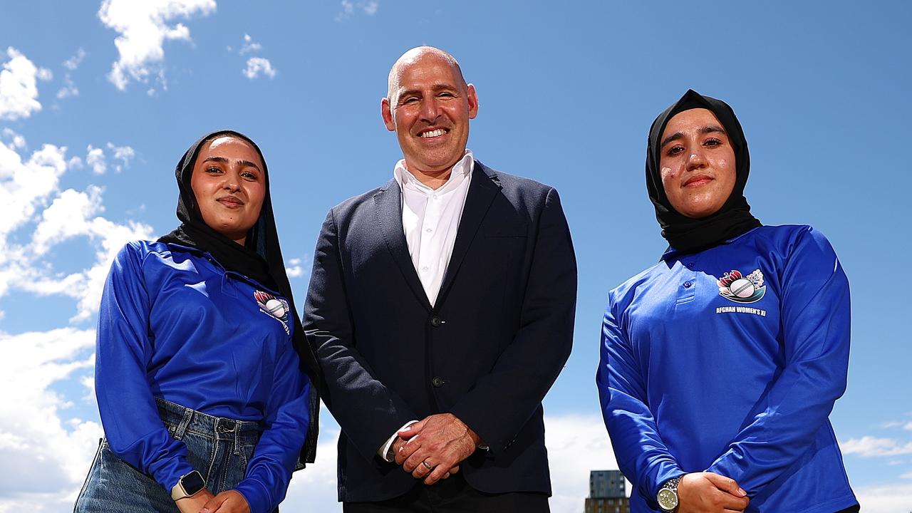 Cricket Australia CEO Nick Hockley and members of the Afghanistan XI (Photo by Morgan Hancock/Getty Images for Cricket Australia)