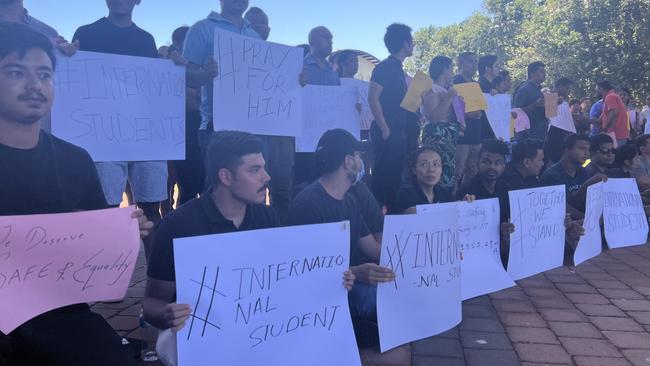 The Bangladeshi Student Association of Charles Darwin University are hosted a demonstration in support of their fellow student attacked in his home. Picture: CDU Facebook