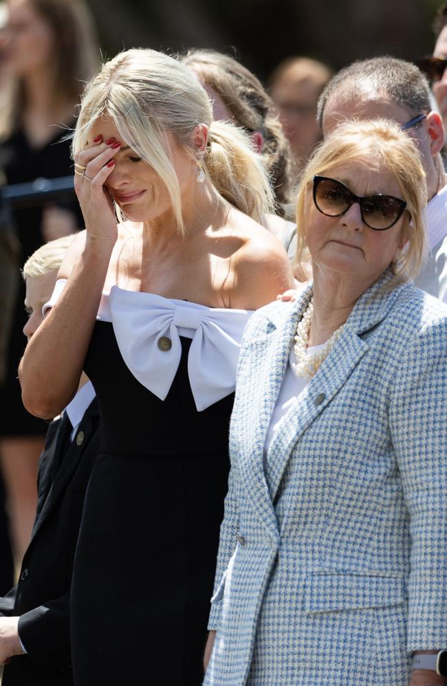 Erin Molan and her mother Anne at the funeral for their father and husband. NCA NewsWire / Gary Ramage