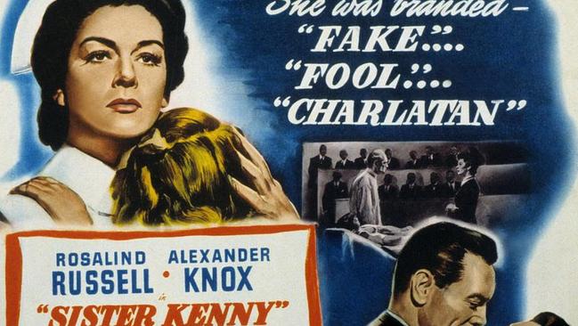 The poster for the film about Sister Elizabeth Kenny who was played by Hollywood star Rosalind Russell. It was said Russell had a startling resemblance to the bush nurse.